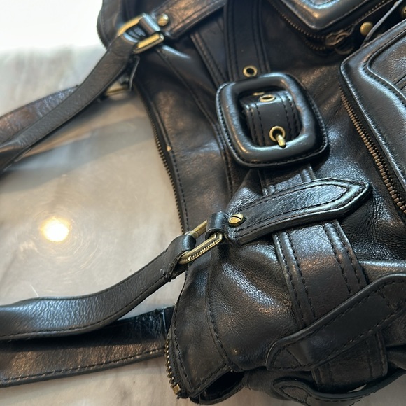 Cole Haan Black Leather Handbag Shoulder Tote Buckle Y2K - Picture 3 of 10